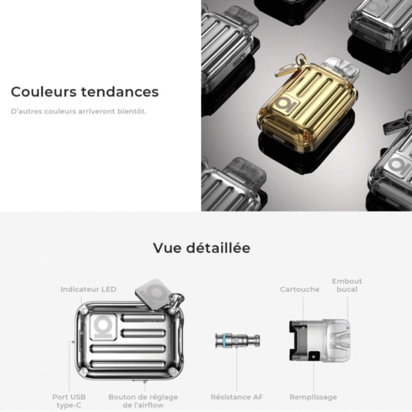 Aspire Riil X Pod Kit 行李箱 (1) Aspire Riil X Pod Kit|行李箱小煙主機 小巧便攜的金屬質感外型,猶如迷你行李箱般高級有型! 兼具時尚外觀與穩定輸出,口感表現細膩穩定,不論是濃郁系或順口系都能完美駕馭。 電子煙 新手電子煙 電子煙主機 潮流商城